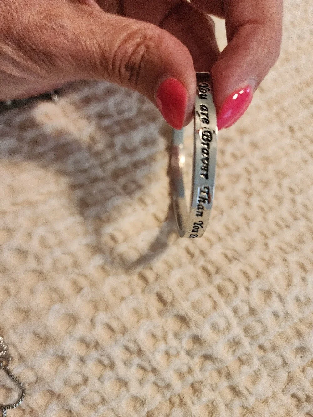 Lot Of 4 Silver-Tone Bracelets 3 Bolo Style 1 Inspirational Cuff Flipflop Bling
